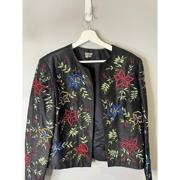 Anthracite Jackets & Blazers - Anthracite Black Blazer With Embroidery, Black Blazer, Size 14, Embroidery, Silk